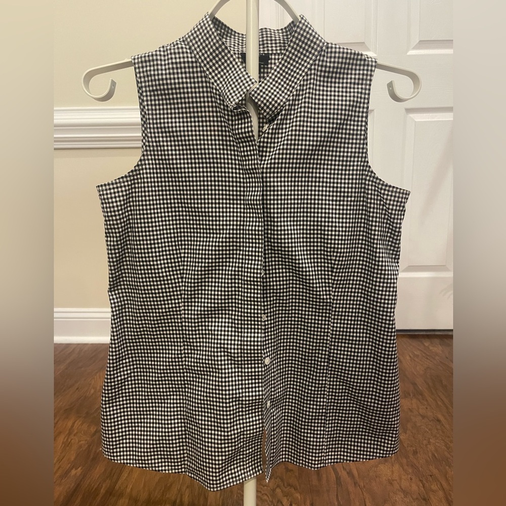 Talbots Black and White Gingham Sleeveless Button Down Shirt - Size 4P